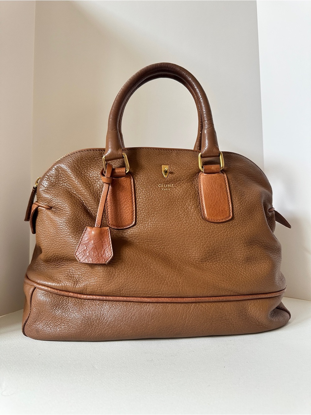 CELINE 🤎 by Phoebe Philo Original Large Brown Leather Bowling Bag Handbag